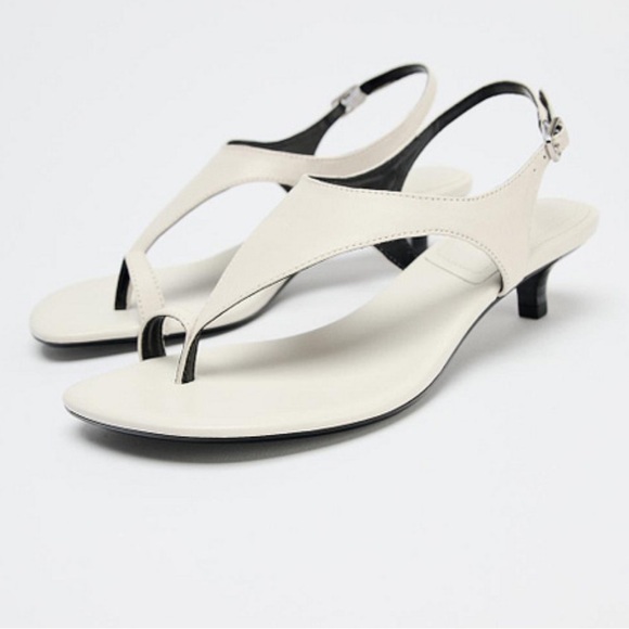 Zara White Leather Sandals - Picture 1 of 12